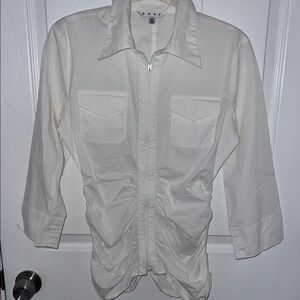 CAbi White Casual Button Down Shirt with 3/4 Sleeves